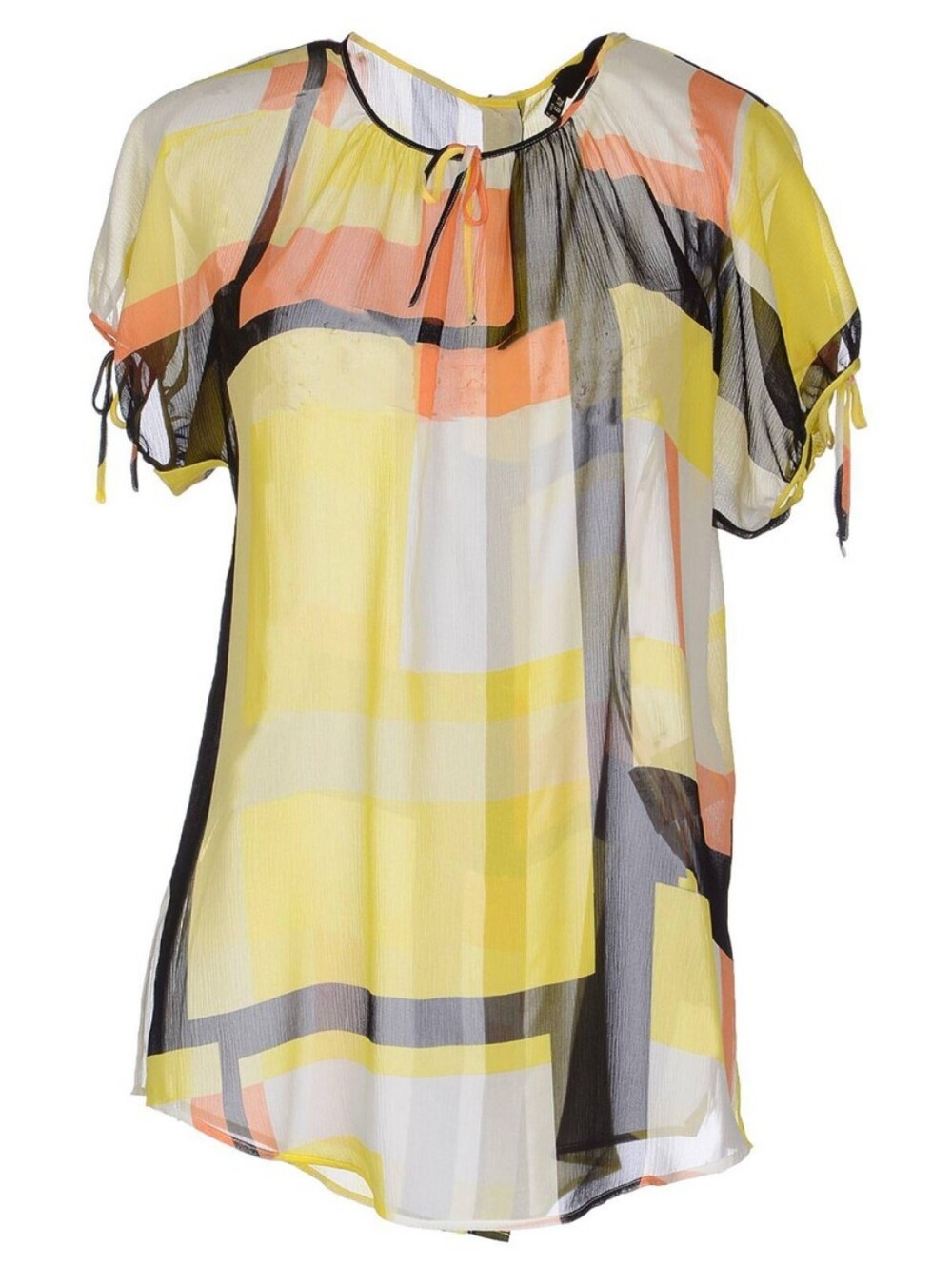 Love Moschino Yellow Black Multi-Color Geometric Short Sleeve Blouse